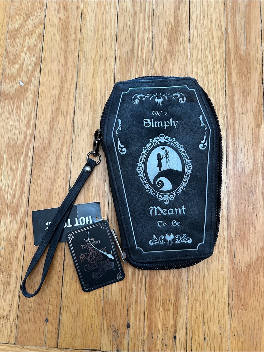 Hot Topic Black Coffin Wristlet with White Gothic Romance Print